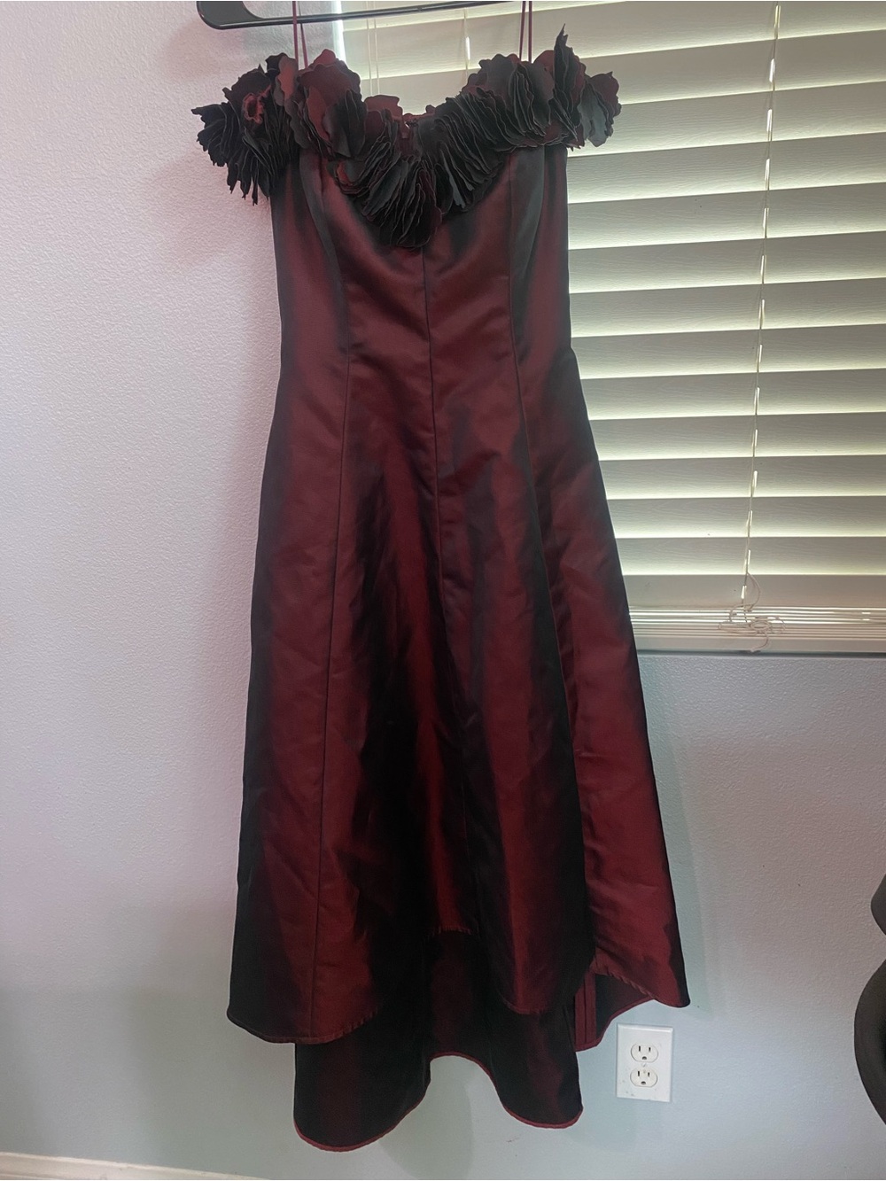 Burgundy Ruffled Tea-Length Dress